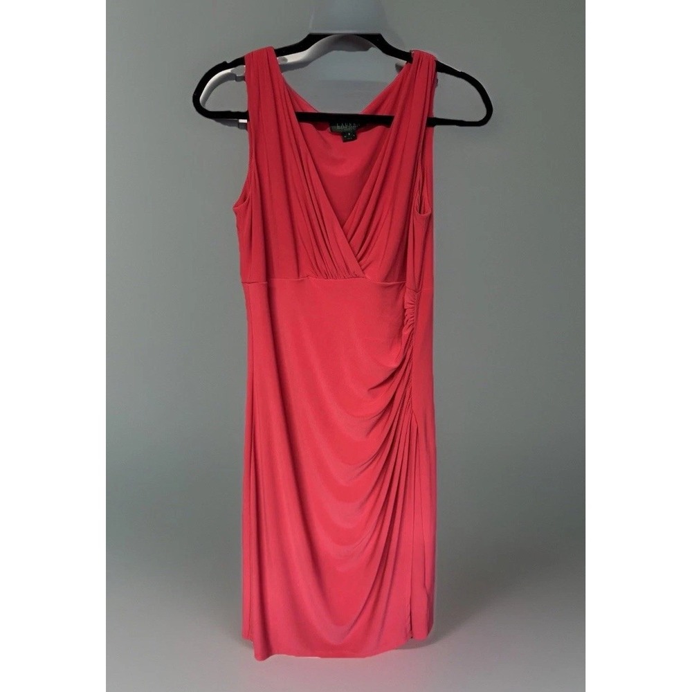 Lauren Ralph Lauren Pink Ruched Fauxβ Wrap Sleeveless Sheath Dress Size 8